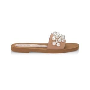 Stuart WeItzman Goldie Embellished Leather Slide Sandals 7.5